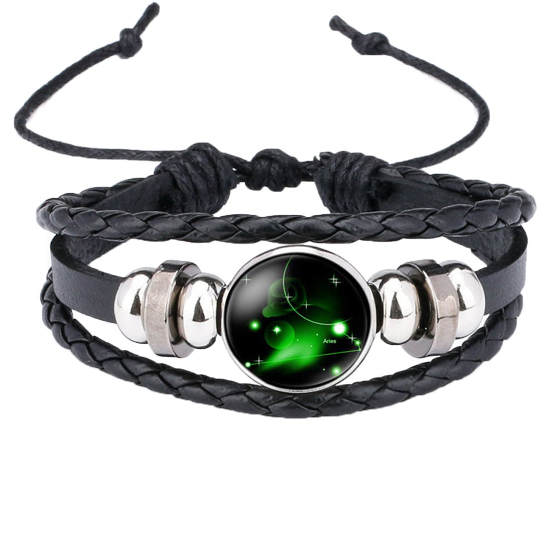 Caimeytie Braided Bracelet Adjustable Constellation Signs of Zodiac Clear Glass Charm Time Gems Serie-Aries