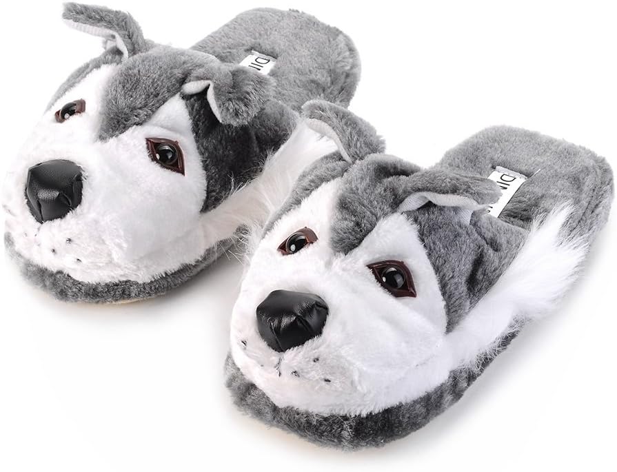 DIMDIM Cute Winter Home Husky Animal Slippers With High Quality Plush Upper & Anti-Skip Outsole (Color : Husky, Size : L)
