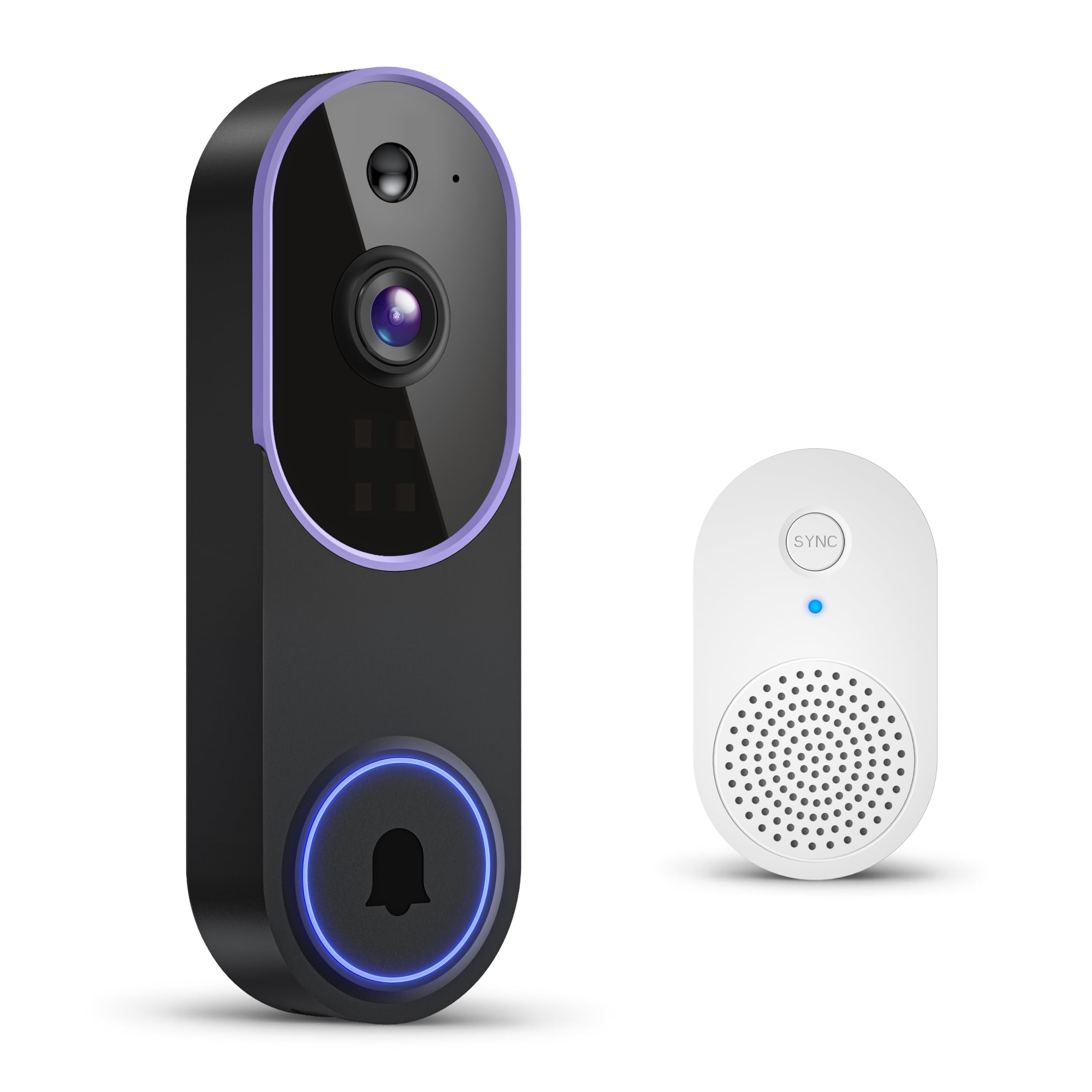 GlowPop 1080p Wireless Doorbell Camera with Receiver, Smart AI Human Detection, Two Way Talk, Live View, Night Vision, 2.4G WiFi Only, Cloud Storage, Indoor Outdoor Surveillance