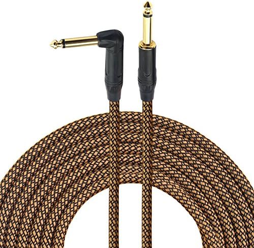1/4 Inch Guitar Cable 10 Ft 6.35mm Right Angle To Straight Gold Plugs, Electric Instrument Bass Keyboard Cable Amp Cord 1/4 Inch Electric Mandolin cable - Braided Cloth Jacket By Gedkoa