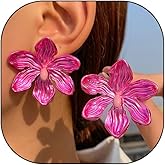 Colorful Flower Statement Earrings for Women Vintage Unique Two-Tone Floral Petal Stud Earrings Minimalist Enamel Flower Earrings Jewelry Gifts