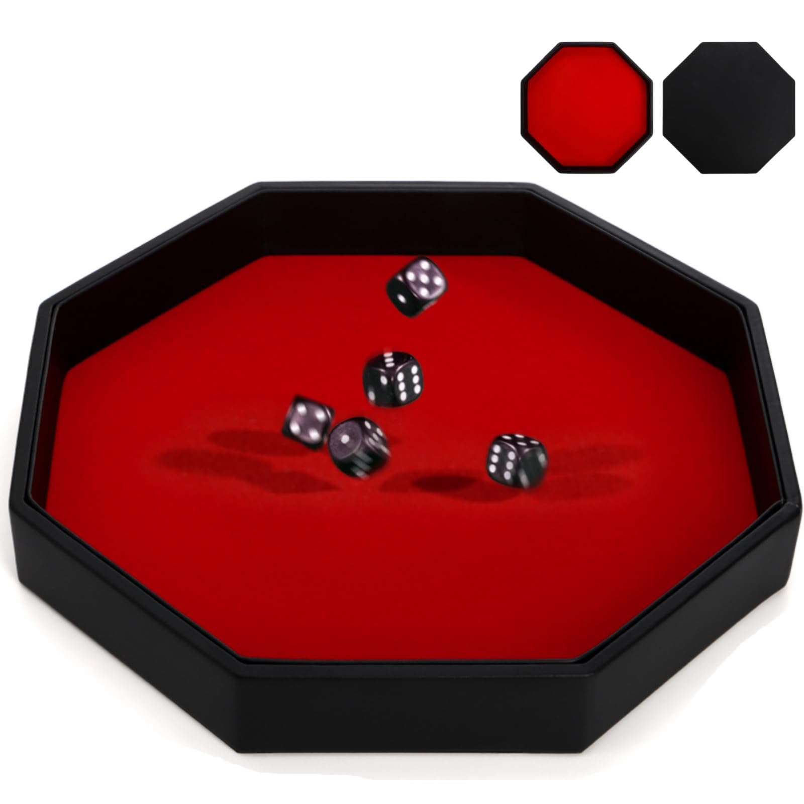Photo 1 of Noamus Large Dice Rolling Tray, 11.5 Inches Octagon Dices Tray, Felt Lined PU Leather Dice Storage Holder, Velvet Table Games Box for RPG DND, Jewelry, Christmas Holiday Party Accessories (Red)