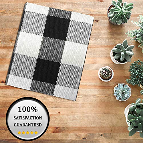 Inkesky Buffalo Check Outdoor Rug - Black and White Plaid Rugs - Standard Size 23.6" x 35.4" (2x3) - for Front Porch Single Door Mats