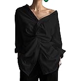 Women's Elegant Asymmetrical Button Down Shirt for Spring/Summer Long Sleeve Classic Dressy Office Blouse Tops