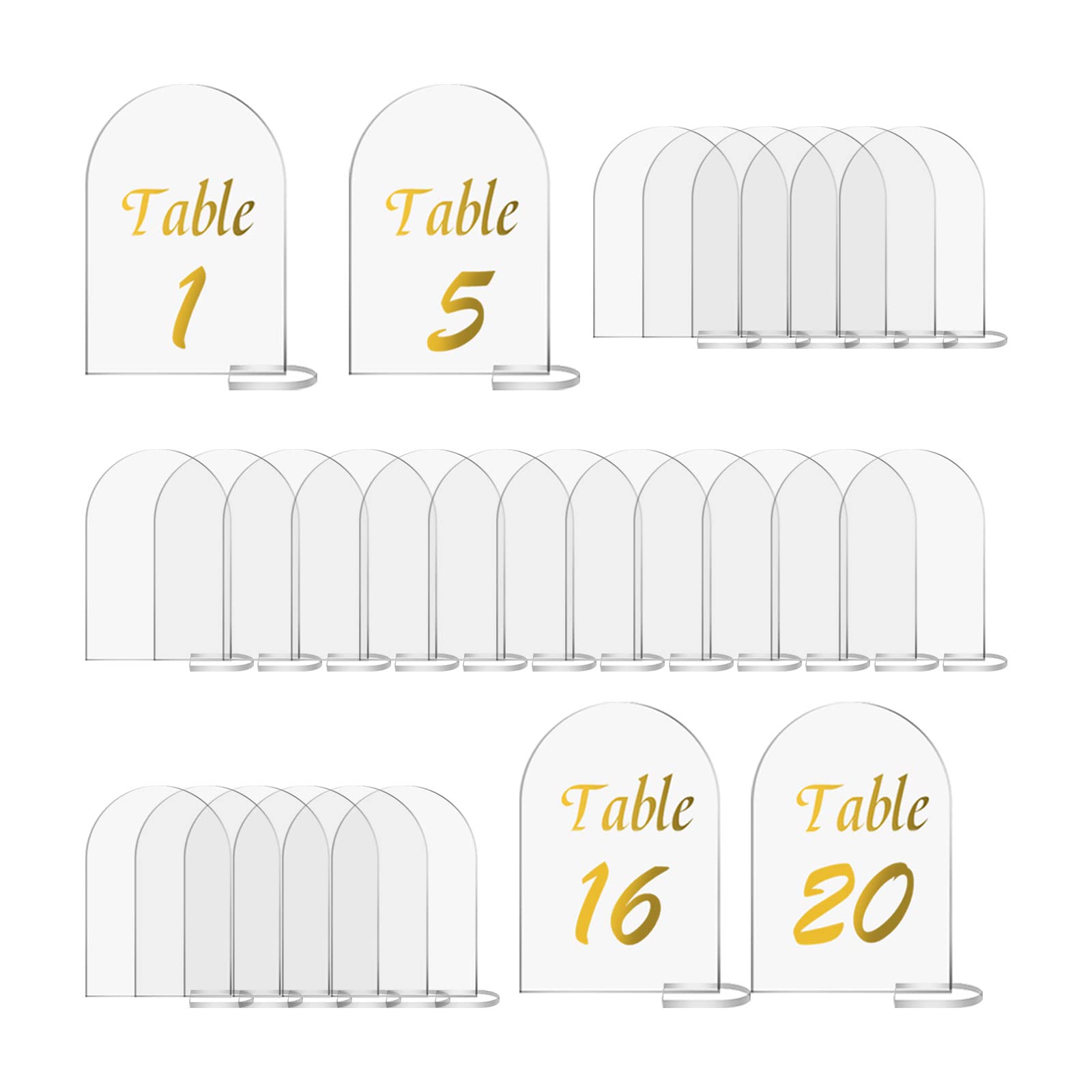 YWNYT 20 Pack Clear Arch Acrylic Sign, 10x15cm Clear Acrylic Blanks Wedding Table Numbers Signs with Stand, Acrylic Place Cards for Wedding Dinner Party DIY Decoration