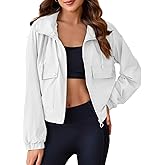 Tankaneo Womens Lightweight Cropped Jackets Hooded Long Sleeve Zipper Anorak Coat with Pockets