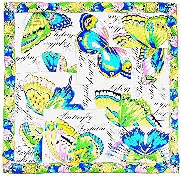 Aqueena Women's Luxurious 100% Silk Fashion Square Scarf with Butterfly Printing.