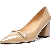 AUMOTED Women's Chunky Block Heel Pumps Pointed Toe Slip On Chunky Mid Heels Ladies Work Office Dress Shoes 2.5 Inches