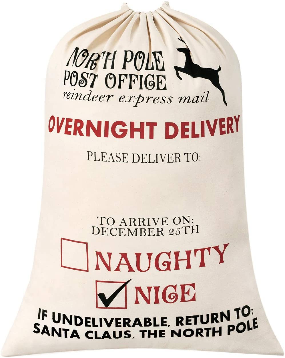 Boolavard Blank Santa Sack 19.7"x27.6" Large Size Christmas Bag with Drawstring (1)