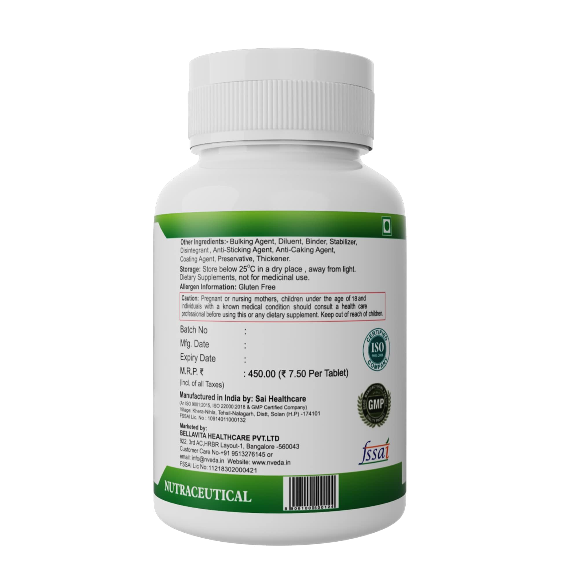 Nveda Calcium Supplement 1,000 mg with Vitamin D, Magnesium, Zinc & Vitamin B 12 for Men & Women/for Immunity, Bone & Joint Support -Pack of 2 120 Tablets