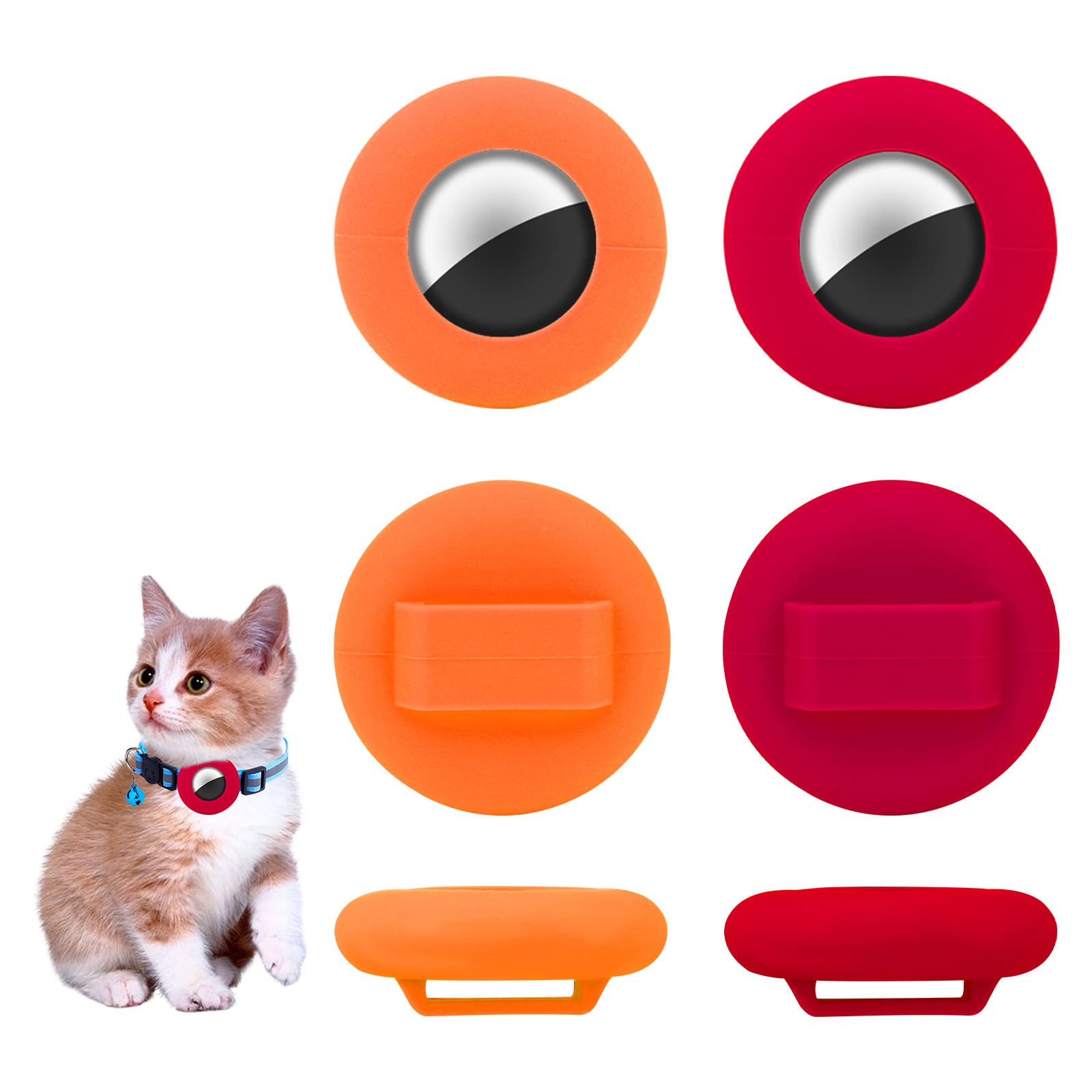 TOYMIS 2 Pcs Pet Collar Holder Compatible with AirTag, 9.5 mm Silicone Protective Case for Airtags for Pets Bags Elderly Children (Orange, Red)