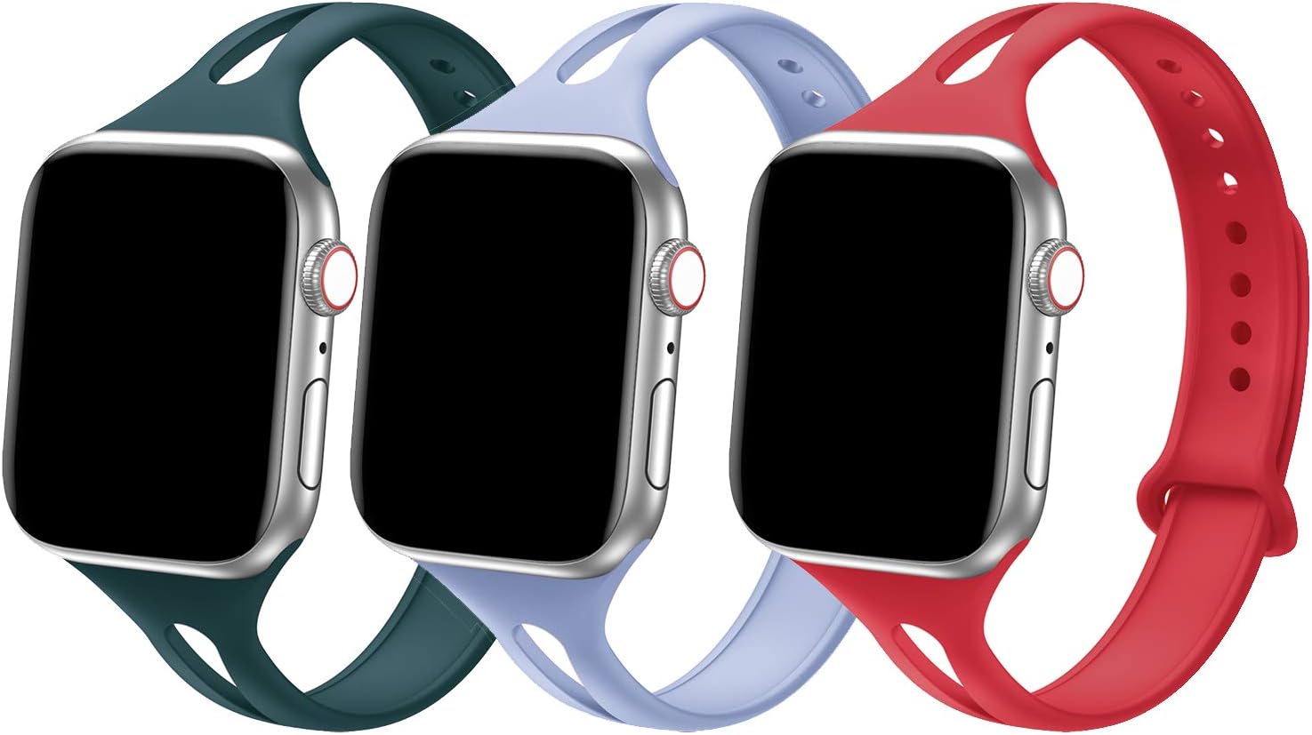 Bandiction Sport Band Compatible with Apple Watch Band 38mm 40mm, [3 Pack] Soft Silicone Sport Strap Replacement Narrow Bands for iWatch Series 4 3 2 1 (Pacific Green/Light Blue/Hibiscus)