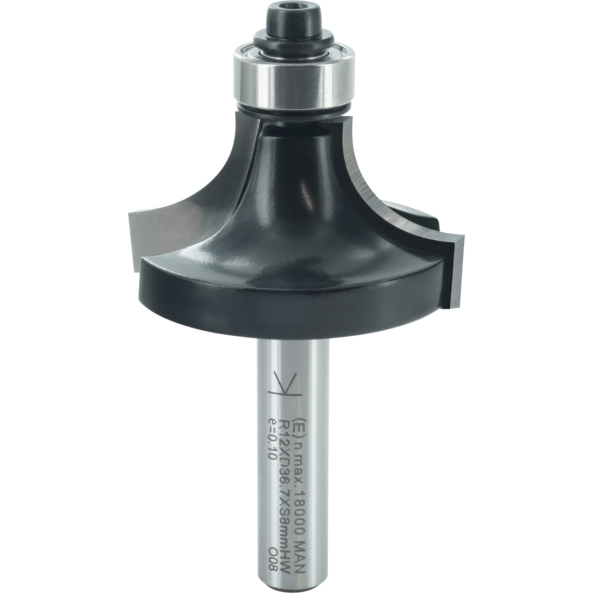 ENT 14298 Rounding Over Cutter TC Shank (S) 8 mm, Diameter (D) 36,7 mm, NL 19 mm, R 12 mm, SL 32 mm, with Ball Bearing