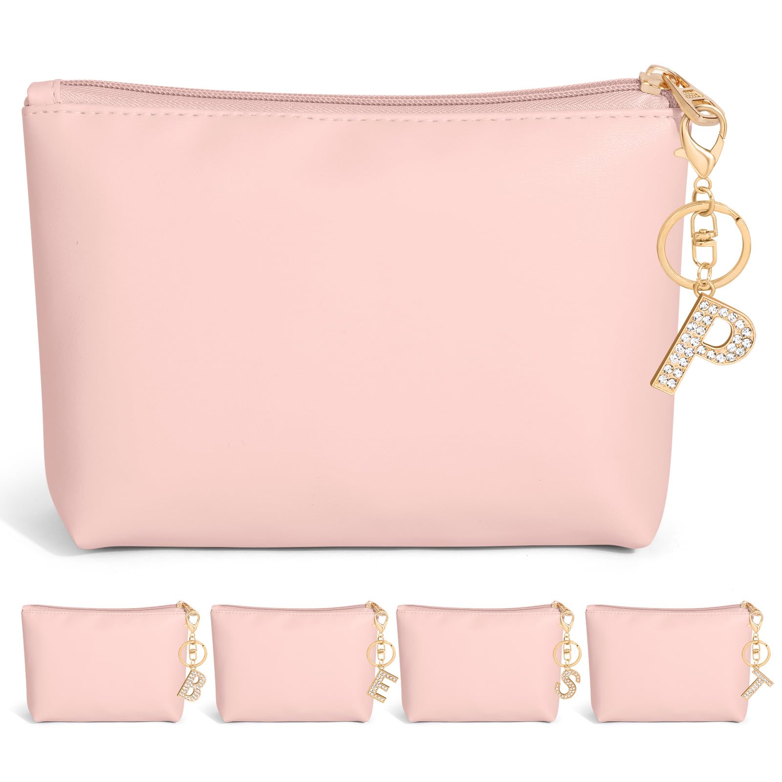 Photo 1 of 1pc  MAANGE A-Z Personalized Small Makeup Bag Initial PU Leather Make Up Bag Cute Cosmetic Bag For Women Trendy Makeup Pouch with Slip-in Pockets (Pink, P)