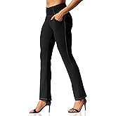 VOOVEEYA Womens Straight Leg Leggings, High Waisted Yoga Pants with Pockets Tummy Control Bootcut Casual Dress Pants