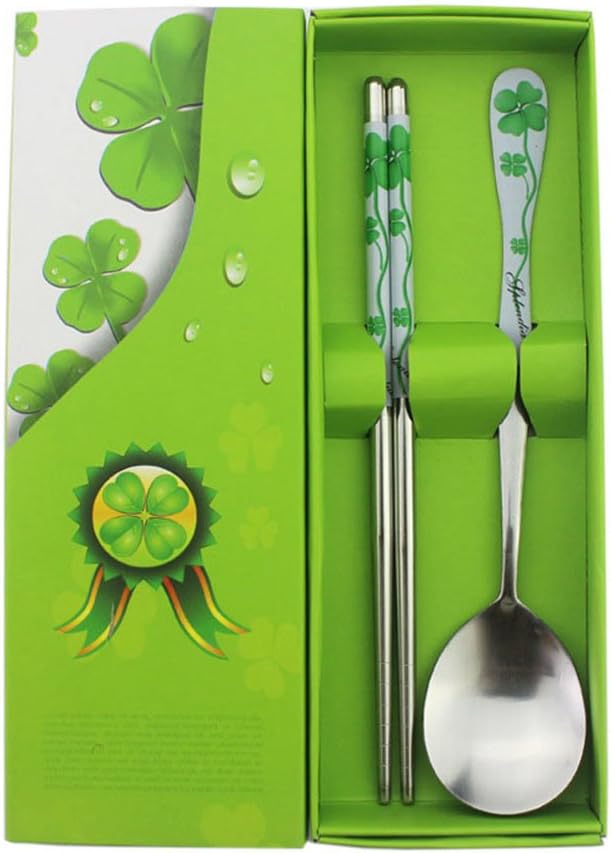 Everyfit Spoon Fork Chopstick Set Stainless Chinese Style Blue and White Porcelain Flatware Set Tableware Set for Home Restaurant with Stylus Chopstick Rests & Holders Gift Set（Green）