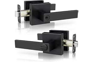 Gaurqiah Keyed Entry Lever Lock, Square Heavy Duty Door Handle with Keys Black Entry Lever for Office & Exterior Door