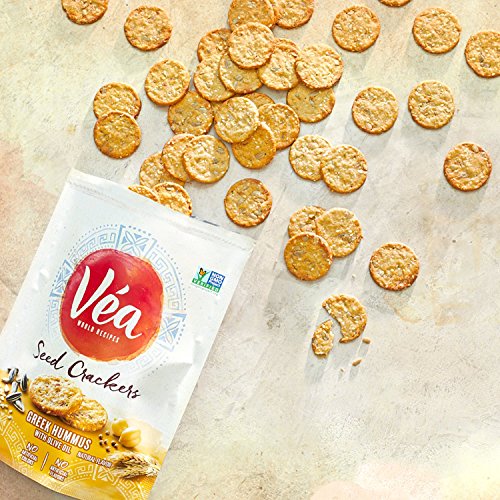 Vea Snacks Seed Crackers, Greek Hummus with Olive Oil, non-GMO Project Verified, 5 Ounce