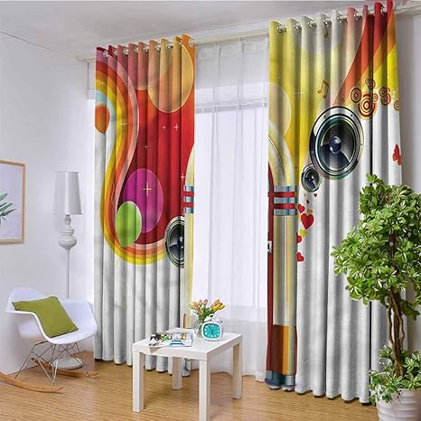 Amazon ワイド遮光カーテン スライドガラスドアドレープ リビングルーム用 1950年代ビールソーダボトルキャップデザイン 装飾遮光カーテン マルチカラー 108 X 96 シャワーカーテン ホーム キッチン オンライン通販