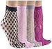 Felicity Sheer Ankle Socks, Fishnet Socks, Sheer Socks, Nylon Socks (Assorted A (4 Pack))