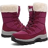 Womens Snow Boots Winter Fur Lined Waterproof Walking Boots Lightweight Outdoor Ankle Boots Ladies Warm Shoes Anti-Slip Mid Calf Boots