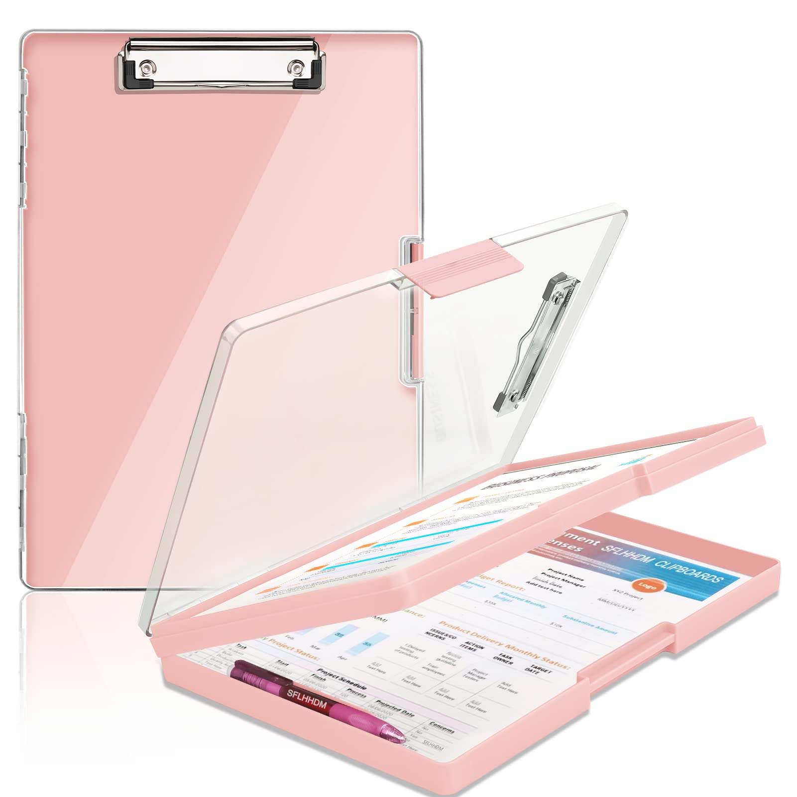 Photo 1 of Clipboard with Storage,Heavy Duty Clip Boards 8.5x11 with 2 Storage Case,Clear Visible Top Panel Storage Clipboards,Side Opening Clip Boards,Nursing Clipboard Folder Case for Office Supplies-Pale Pink