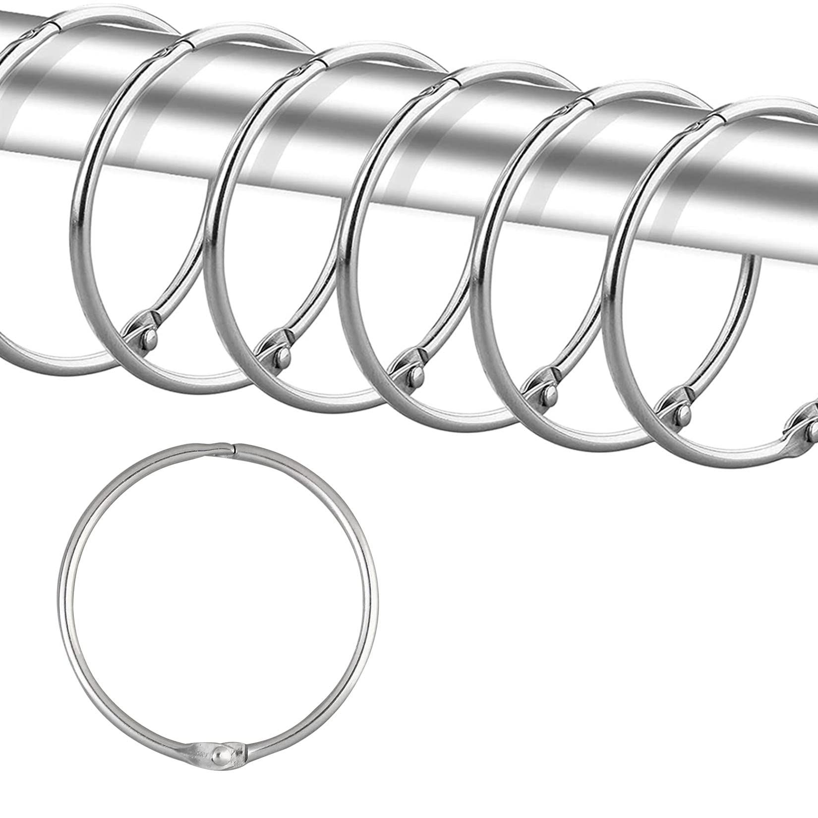 Photo 1 of 24 Pack Shower Curtain Rings,Rust Proof Shower Curtain Hooks for Bathroom,Circular Decorative Shower Curtain Rings and Hooks for Shower Rod,Metal Rings for Shower Curtain(Chrome)
