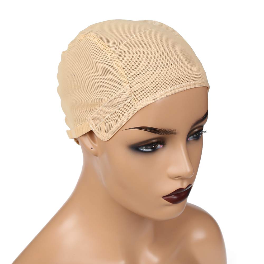 Towarm Stretch Wig Caps for Making Wigs Adjustable Weft Wig Cap 2Pieces/Lot Black Color Mesh Weaving Wig (Beige, Medium Size)