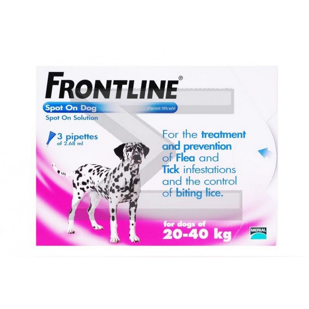 Frontline Spot On Flea Treatment For Dogs 20-40kg 3 pipettes, Flea And Tick Treatment For Dogs, Frontline Flea Treatment For Dogs, Frontline Spot On For Dogs, Frontline For Dogs