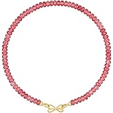 Beaded Gemstone Necklace for Women, Natural Bead Choker Necklace, Handmade Surfer Beach Necklace 14K Gold Plated Trendy Jewelry Gift for Women Girls Teens