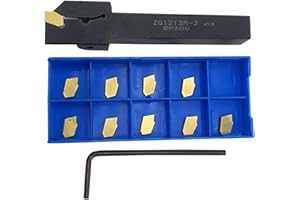 GBJ Grooving Slotting Tool Cut Off Lathe Turning Tool Holder 1/2inch Shank ZQ1212R-2, Grooving Cut-Off Tool with 10 pcsSP200 Carbide Turning Inserts Grooving Parting Blade