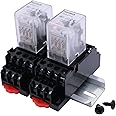 mxuteuk 2pcs HH54P AC 24V Coil 14 Pin 3A 4PDT LED Indicator Electromagnetic Power Relay, with Base, with DIN Rail Slotted Aluminum