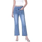 Chasehot Cropped Pull on Jeans for Women, Trendy Stretchy High Waisted Flared Jeans Skinny Bell Bottom Boot Cut Jeans