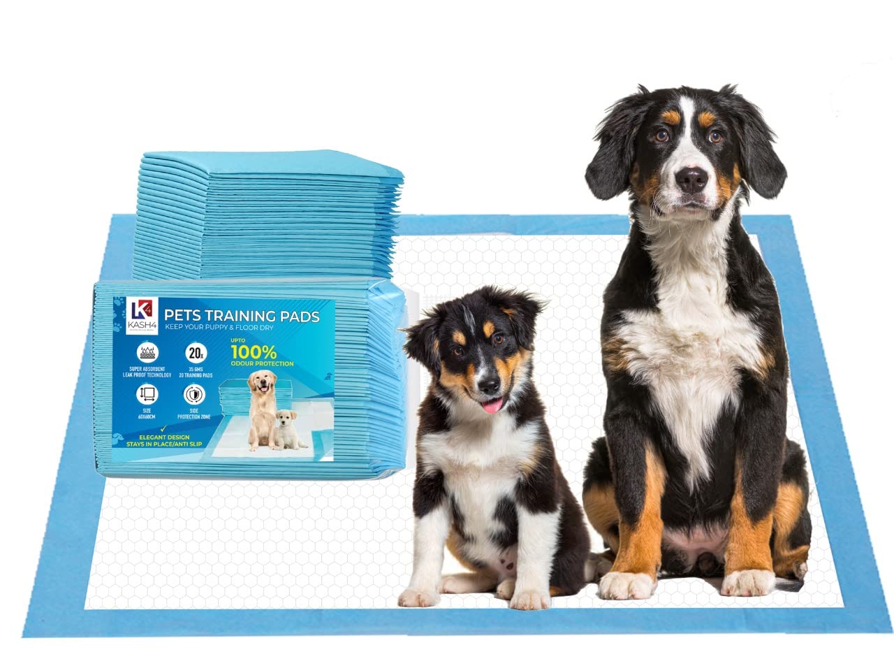 KASH4 Puppy Pads 20 Pack Hexagonal Designed Large Size Puppy Training Pads 60 x 60cm Super Absorbent Anti Slip Disposable Dog Training Pads Leak-Free Dog Pee Pads (Pack of 20)