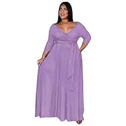 Runwind Plus Size Dress for Women 3/4 Sleeve V Neck
