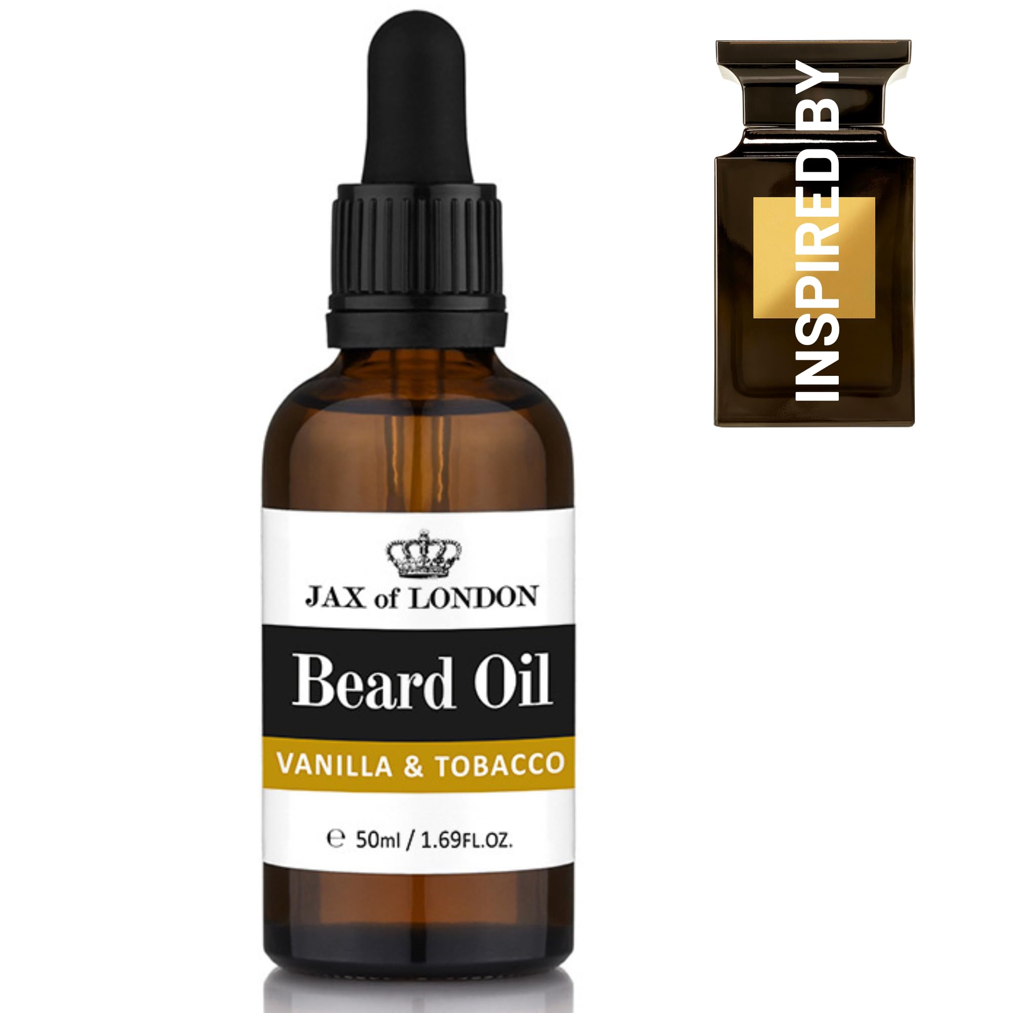 Jax of London Vanilla Tobacco Beard Oil for Men 50ml, Beard care oil, Beard growth oil for Men, Consists of Vitamin E, Avocado, Almond & Jojoba oil, Luxury scented beard oil, Men’s Cologne fragrance