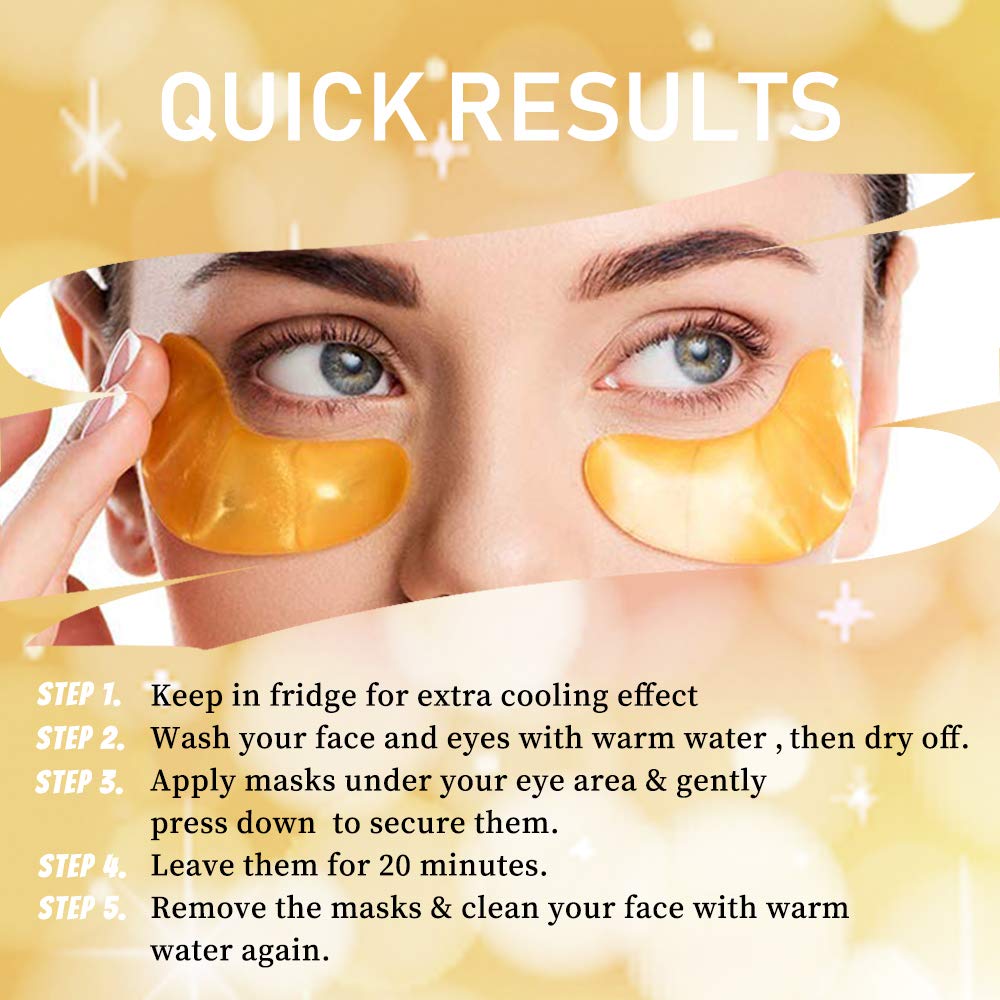 24K Gold Powder Gel Collagen Eye Masks Sheet Patch, Anti Aging, Remove Bags, Dark Circles &Puffiness, Anti Wrinkle, Moisturising, Hydrating, Uplifting Whitening, Remove Blemishes &Blackheads (10 Pairs) : Beauty
