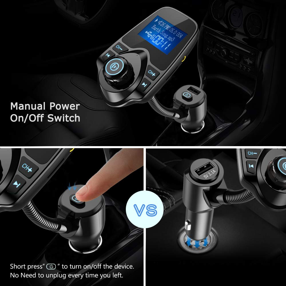 Nulaxy Bluetooth FM Transmitter for Car, Upgraded Manual Power On/Off