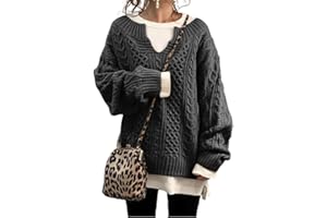 chouyatou Women's Winter Chunky V Neck Long Sleeve Loose Cable Knit Sweater Pullover