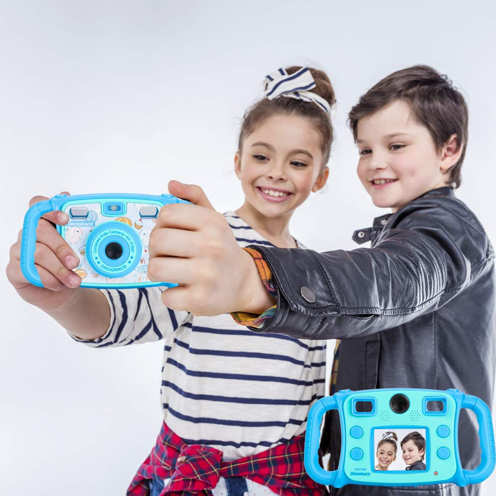 DROGRACE Kids Camera 1080P HD Kids Digital Video Camera Selfie Camera Sports Cam for Boys Birthday Holiday Gift Children Camera with 2 inch LCD Screen – Blue