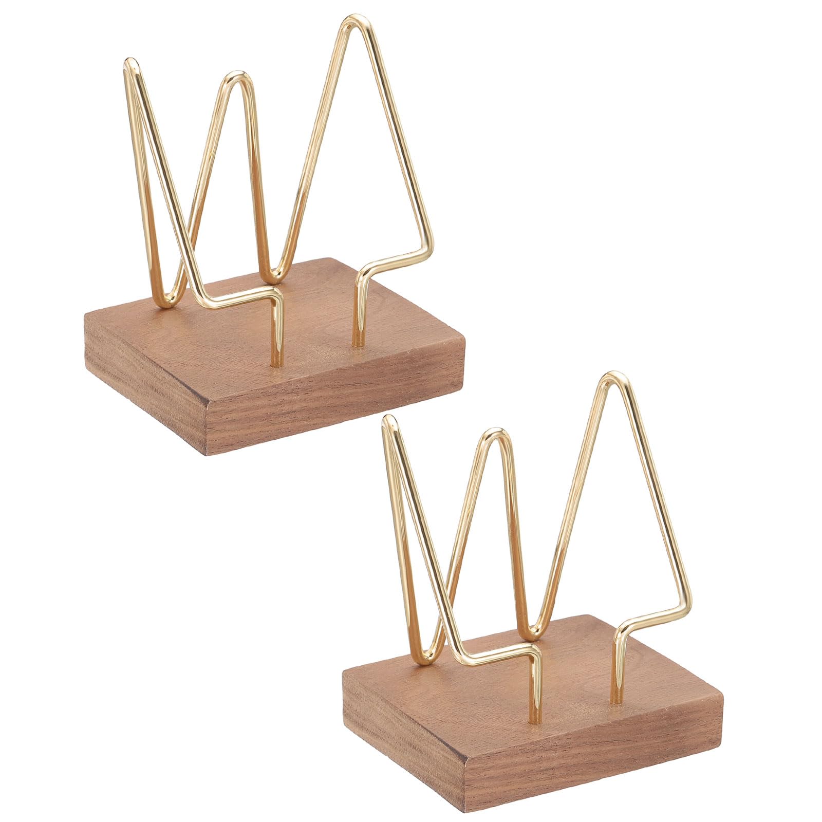 PATIKIL Vertical Business Card Holder for Desk, 2 Pcs Wood Desktop Business Card Holder Wooden Name Card Display Stand Organizer for Office Home Exhibition, Walnut Color, Gold