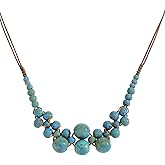 Dvacaman Boho Braided Round Ceramic Beaded Necklace for Women, Unique Statement Chunky Beads Strand Summer Beach Vacation Bohemian Jewelry