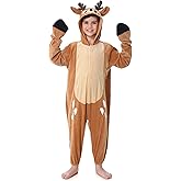 HAPNBCELE Christmas Reindeer Costume for Kids, Deer Animal One-Piece Cosplay with Gloves Halloween Birthday Party