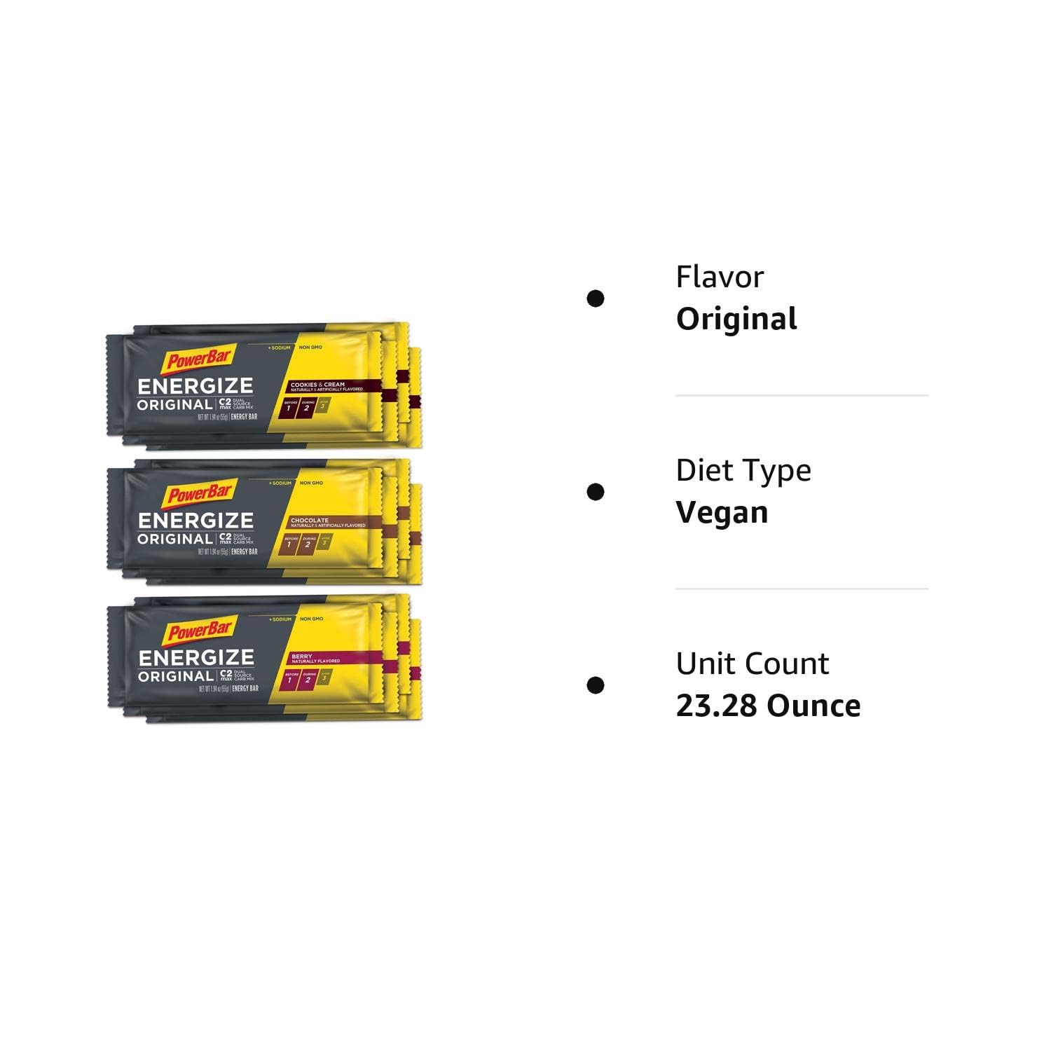 PowerBar Energize Original – ‘The Original’ Energy Bar for Endurance & Team Sports Athletes – Fueling Champions for 30+ years: 12 x 55g Bars - Variety Pack