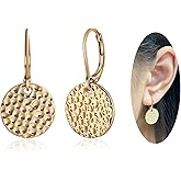 Hammered Hoop Earrings Disc Circle Sterling Silver Handmade Hypoallergenic Dangle Earrings for Women - Silver & Gold