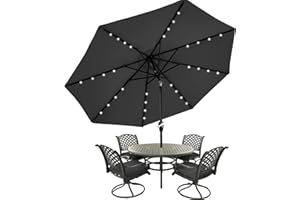 MASTERCANOPY Patio Umbrella with 32 Solar LED Lights -8 Ribs (9ft,Dark Gray)