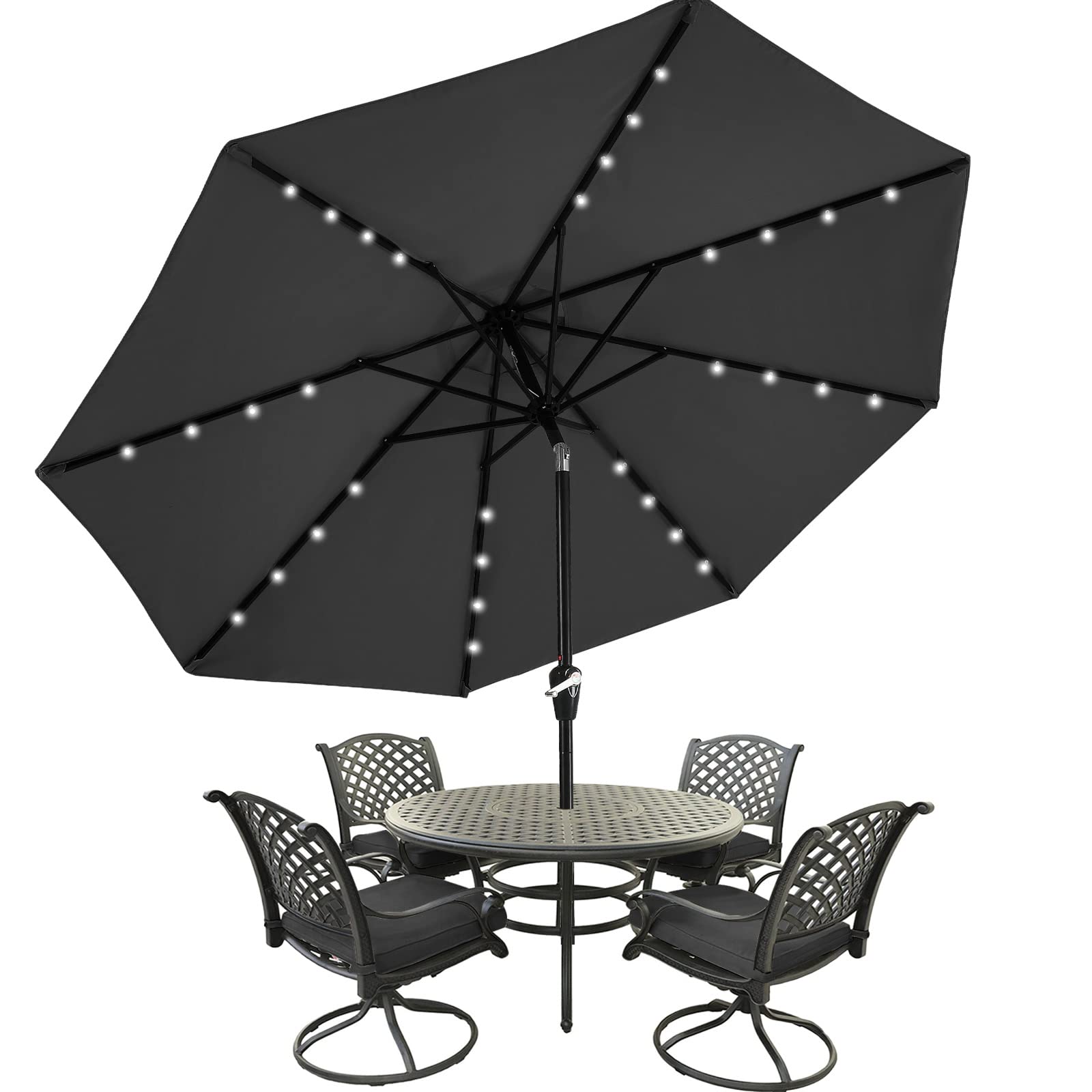 MASTERCANOPY Patio Umbrella with 32 Solar LED Lights -8 Ribs(2.7M,Dark Gray)