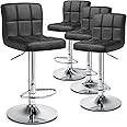 Magshion Faux Leather Bar Stools Adjustable 360 Degree Swivel Backrest Footrest Barstool Set of 4 (Balck)