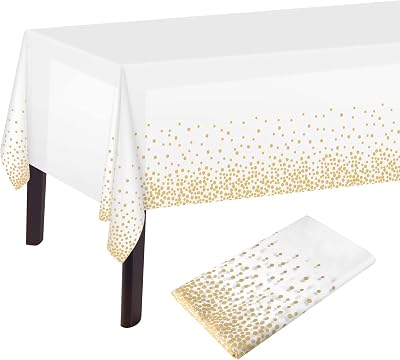 Plulon White and Gold Dot Tablecloth 137 x 274 cm PEVA Plastic
