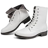VJH confort Women's Mid Calf Boots Lace-up Military Combat Low Heel Booties with Zipper